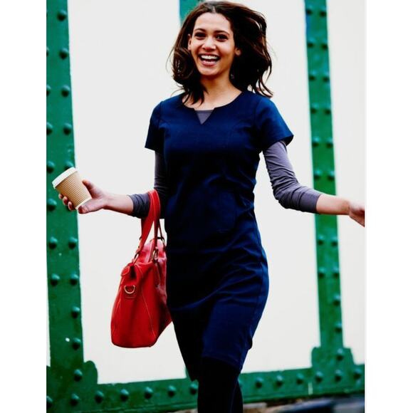Boden Navy Blue Roma Ponte Knit Split Neck Sheath Dress 6P SP PS 6 Petite - Picture 1 of 9